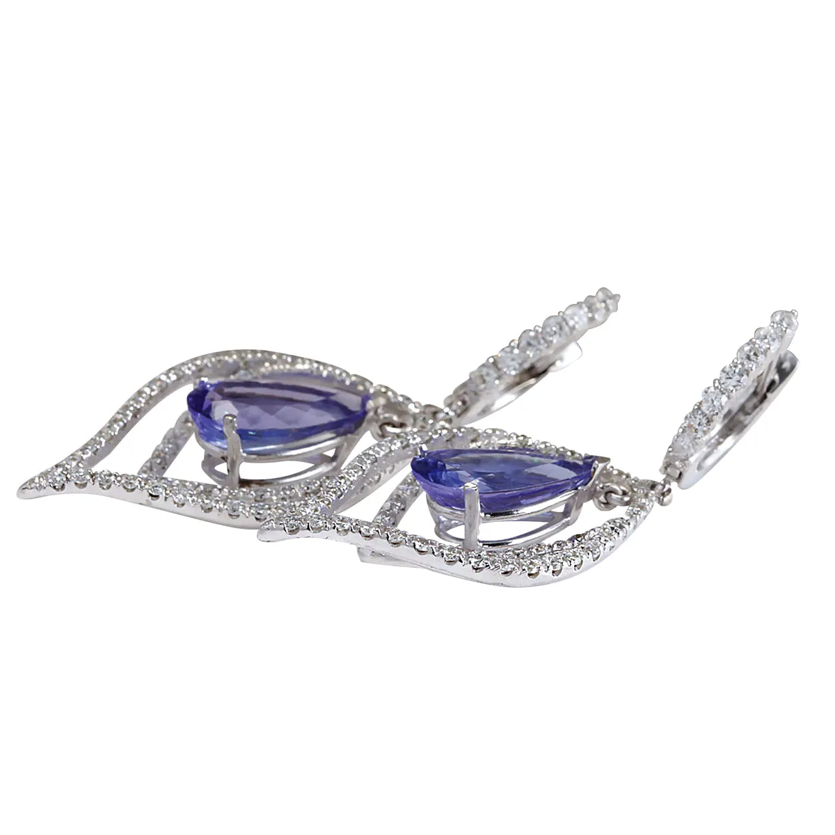 9.67 Carat Natural Tanzanite 14K White Gold Diamond Earrings