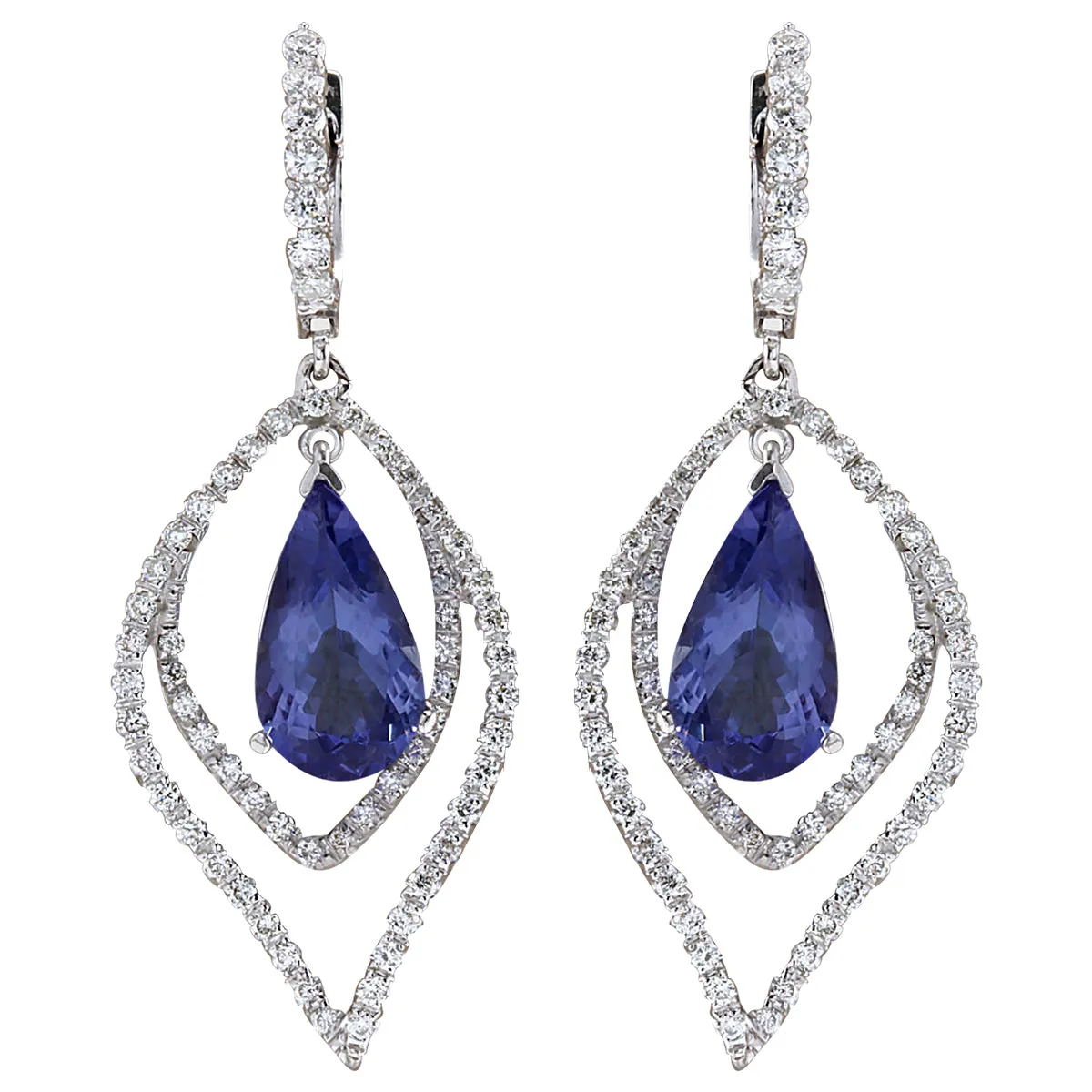 9.67 Carat Natural Tanzanite 14K White Gold Diamond Earrings