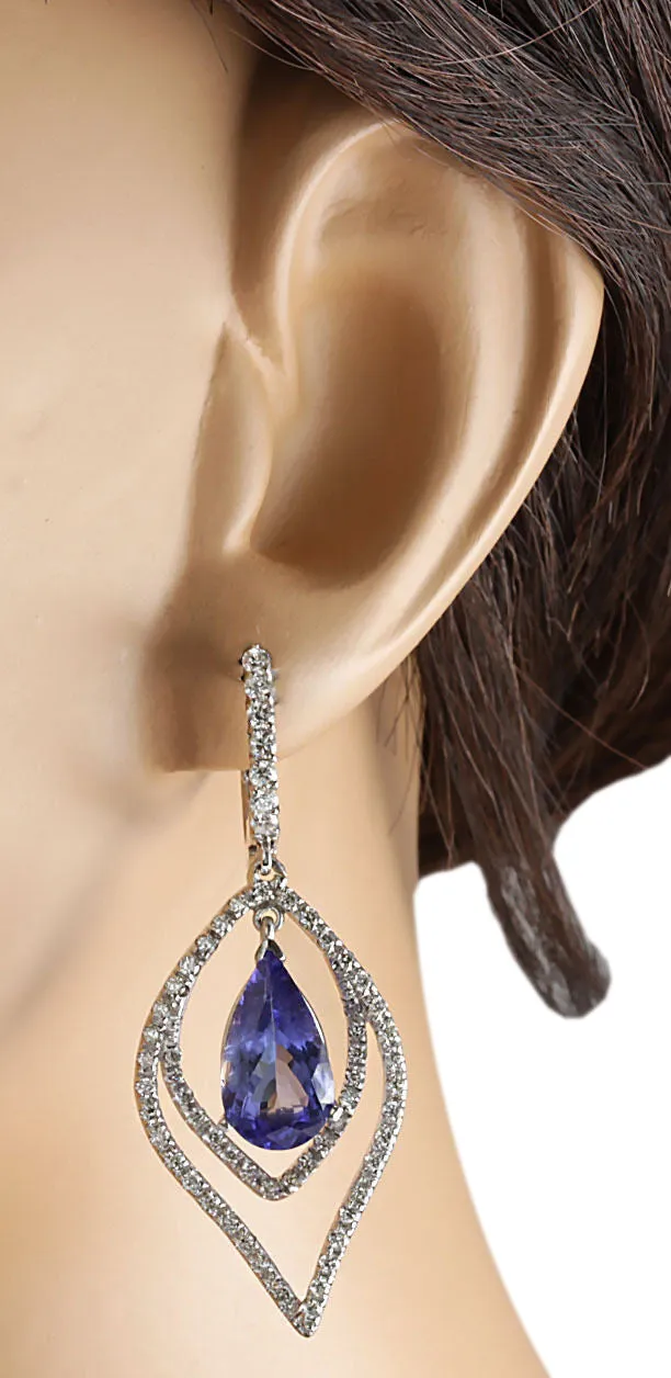9.67 Carat Natural Tanzanite 14K White Gold Diamond Earrings