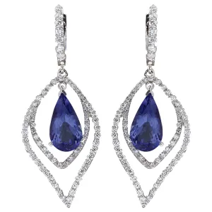 9.67 Carat Natural Tanzanite 14K White Gold Diamond Earrings