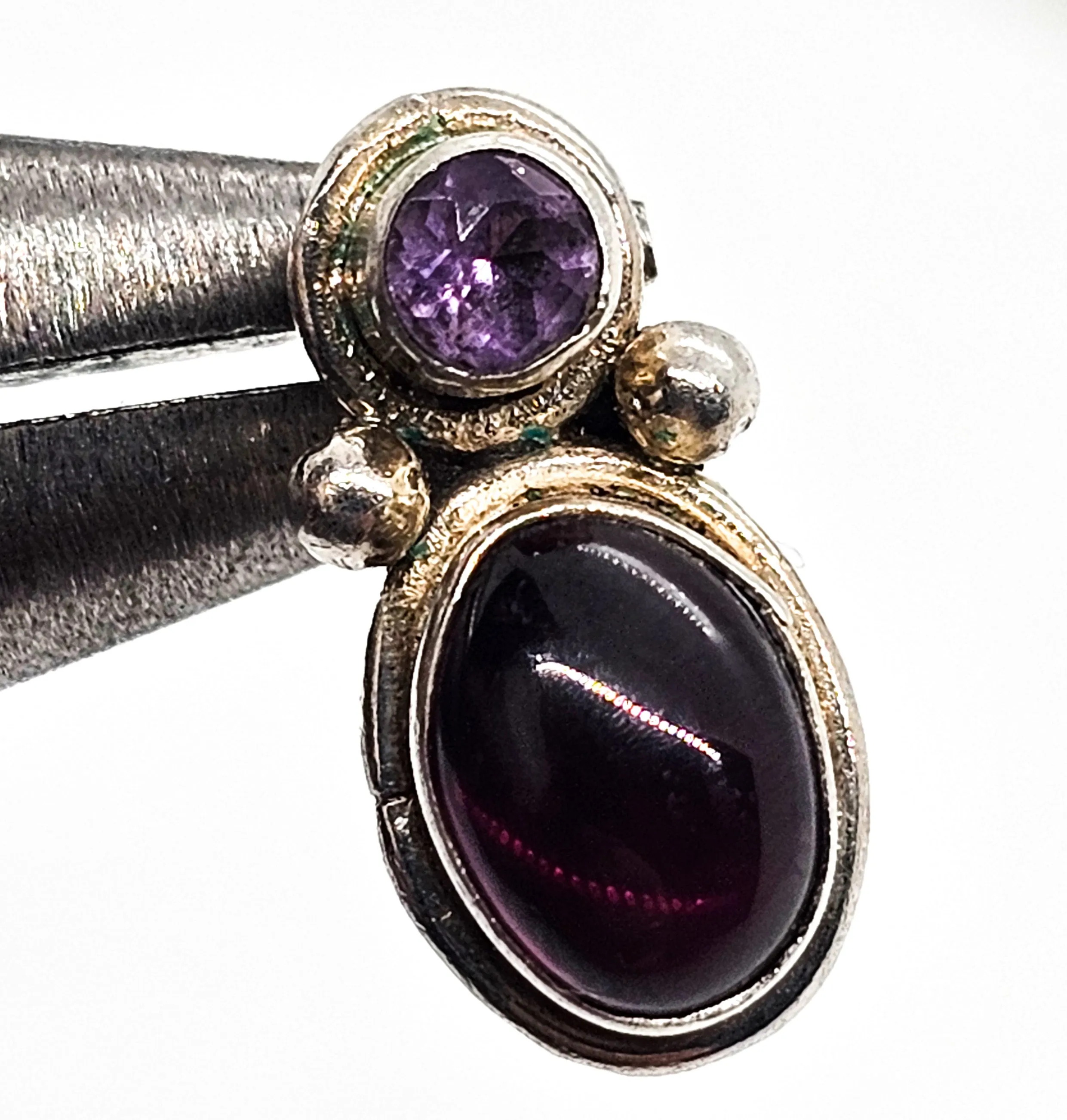 Amethyst and red garnet gemstone sterling silver stud earrings