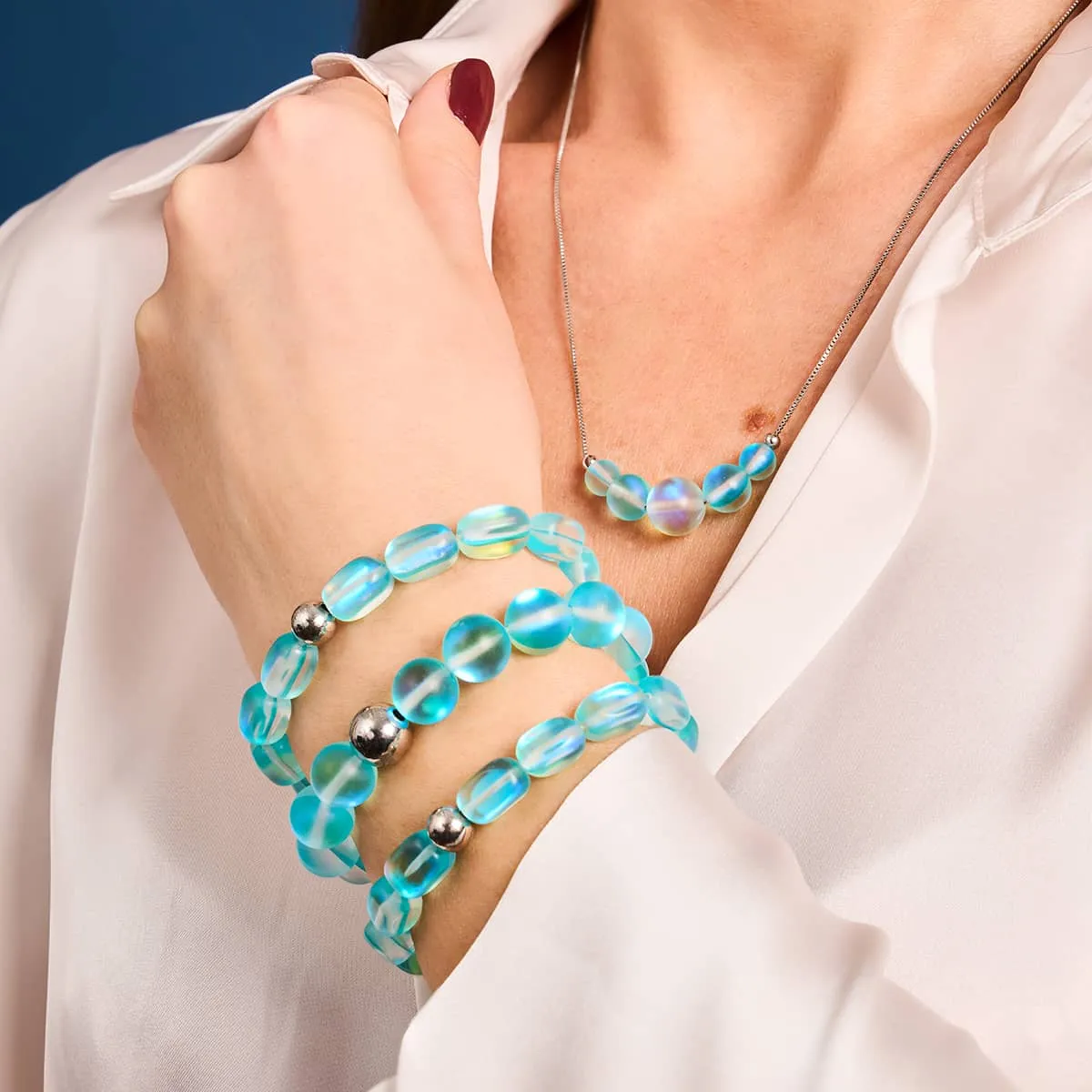 Aquamarine | .925 Sterling Silver | Mermaid Glass Infinity Clasp Necklace