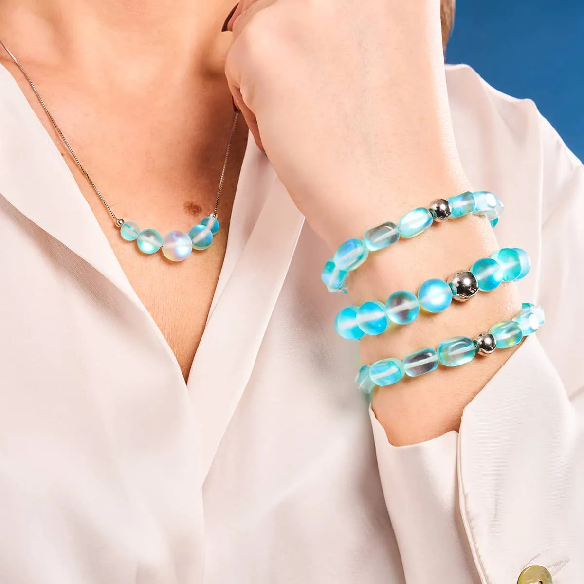 Aquamarine | .925 Sterling Silver | Mermaid Glass Infinity Clasp Necklace