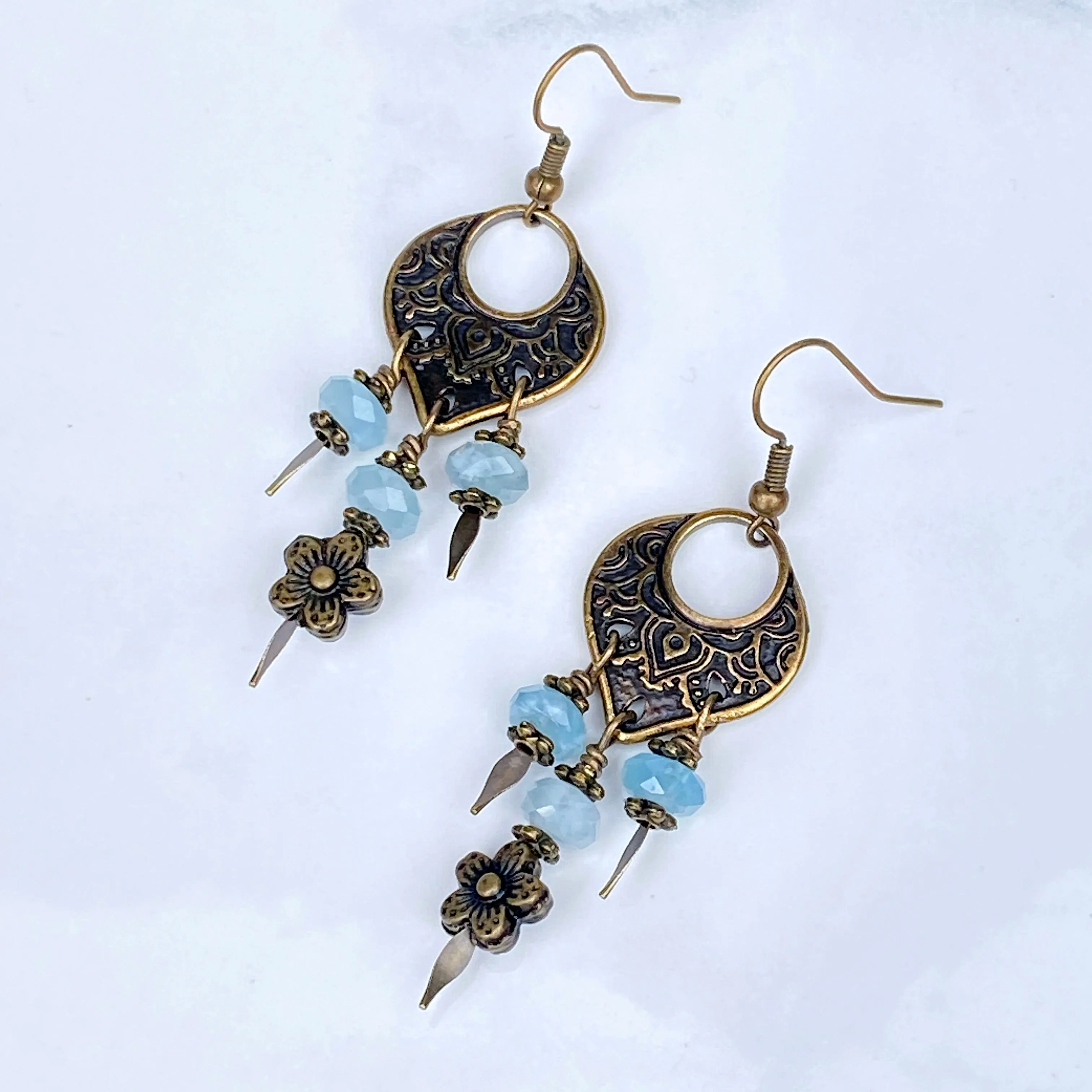 Aquamarine gemstone  and brassChandelier Earrings