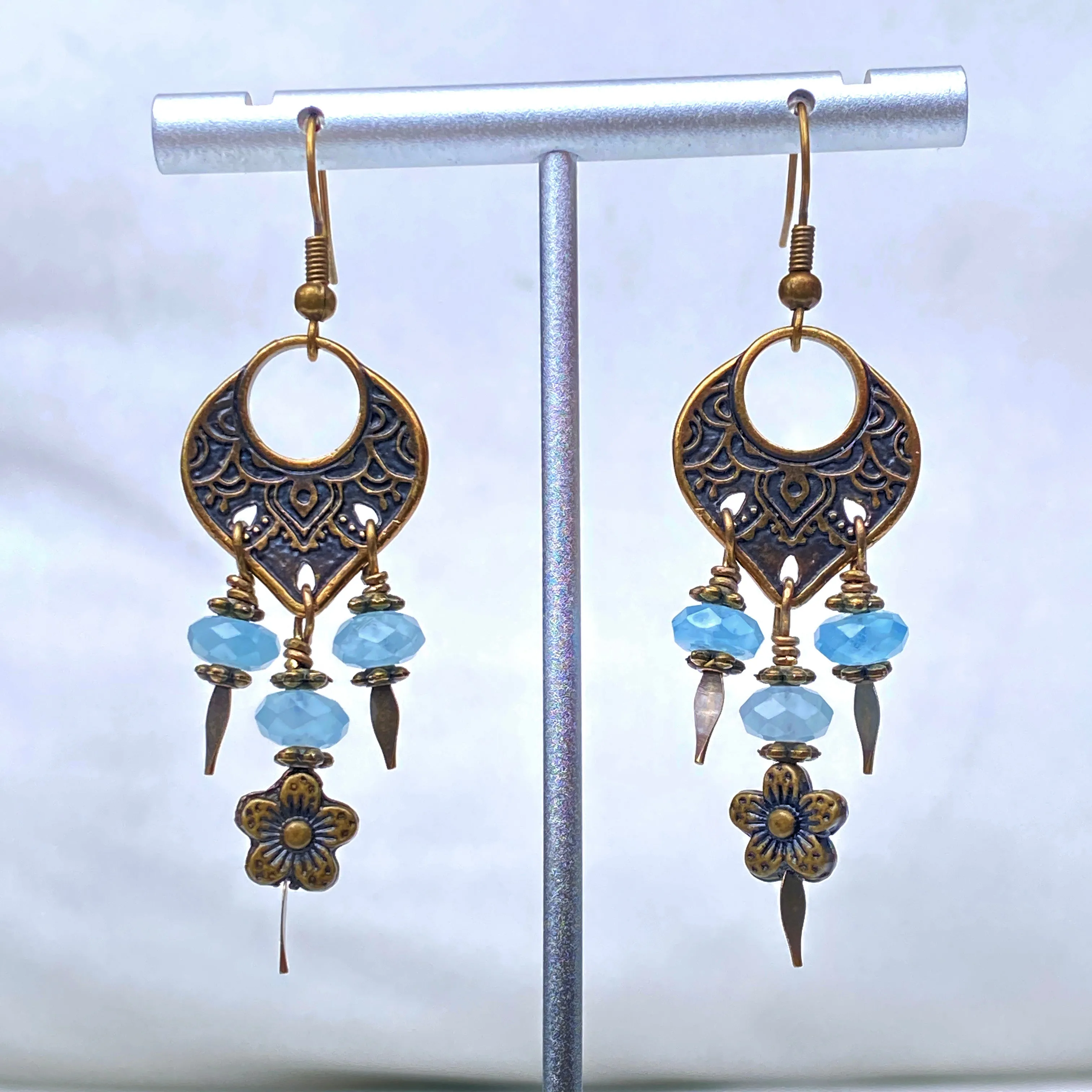 Aquamarine gemstone  and brassChandelier Earrings