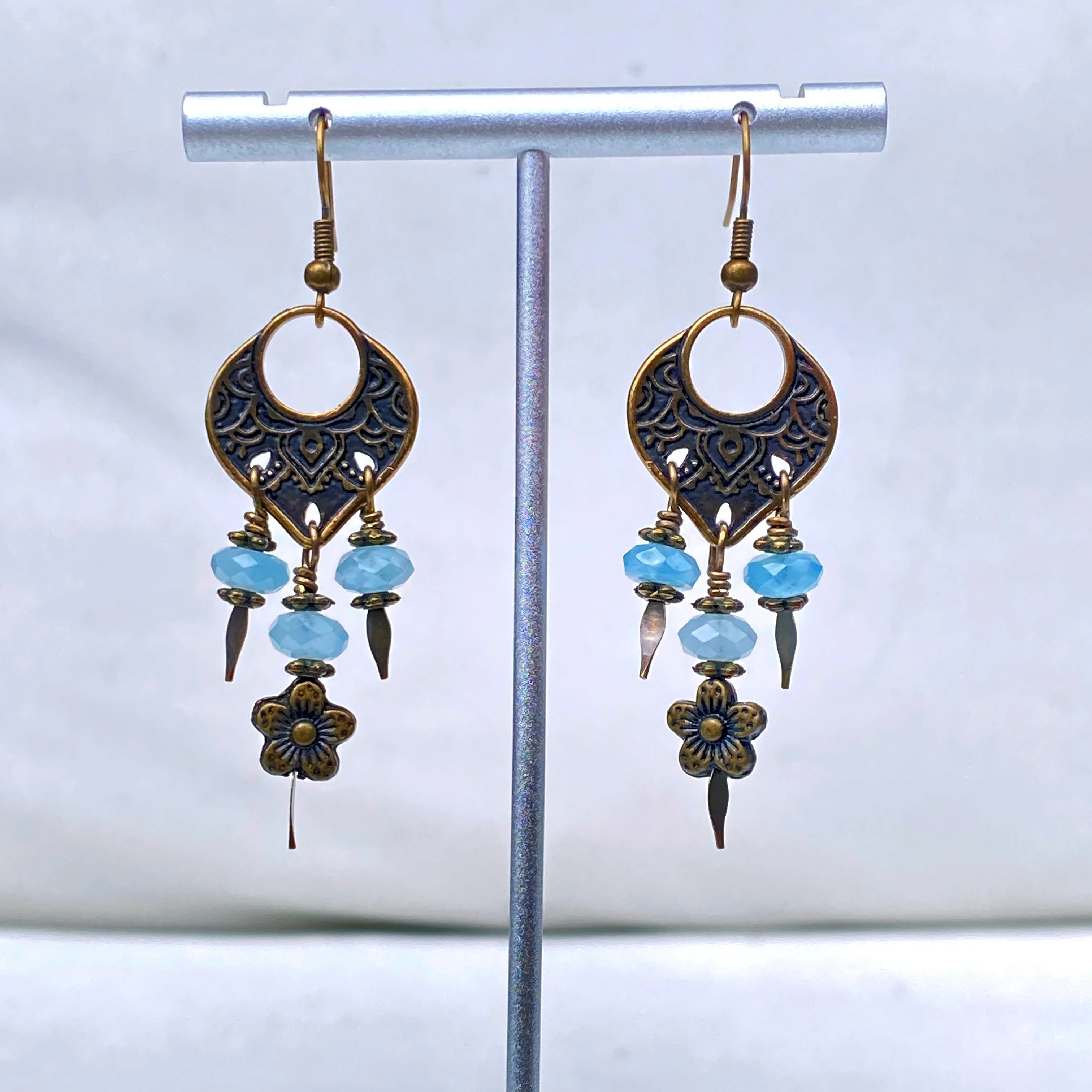 Aquamarine gemstone  and brassChandelier Earrings