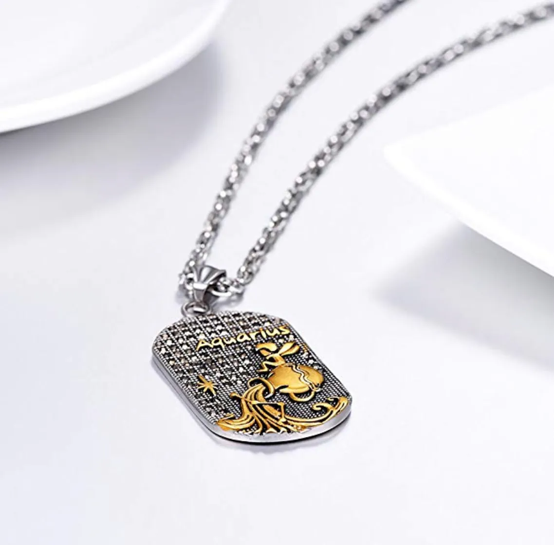 Aquarius 3D Dog tag necklaces