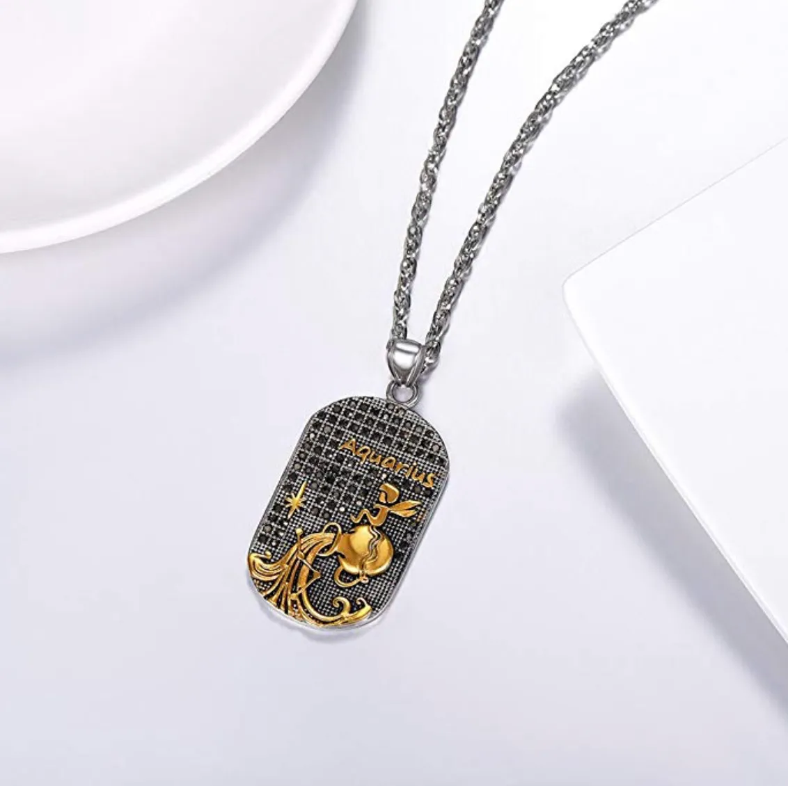 Aquarius 3D Dog tag necklaces