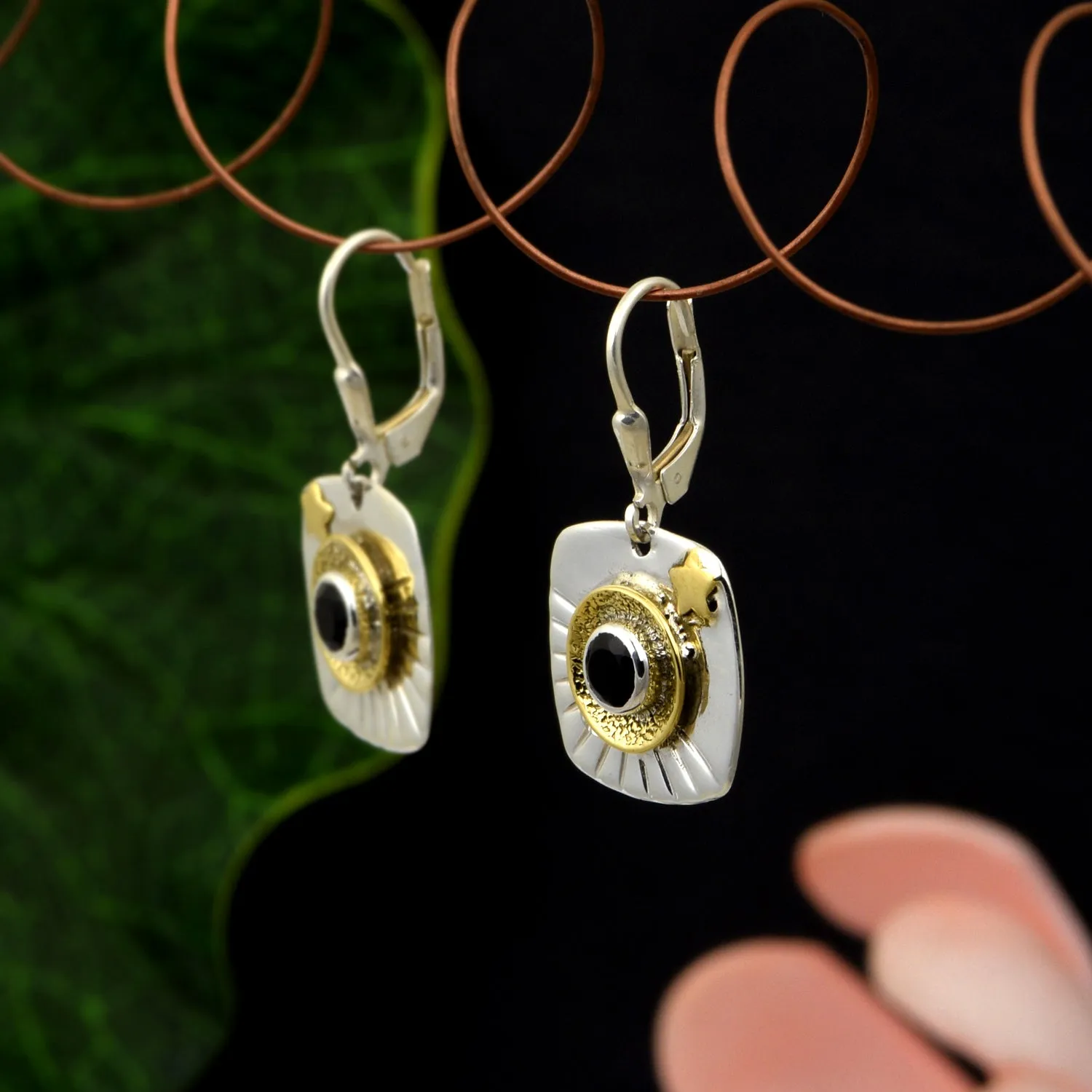 Black Spinel Handmade Dangle Earrings