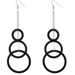 Black Wooden Cascade Drop Chain Hoop Earrings