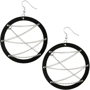 Black Wooden Zigzag Chain Hoop Earrings