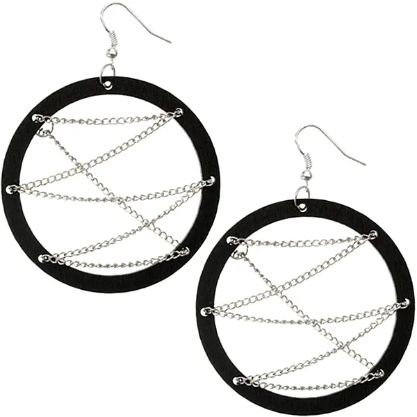 Black Wooden Zigzag Chain Hoop Earrings
