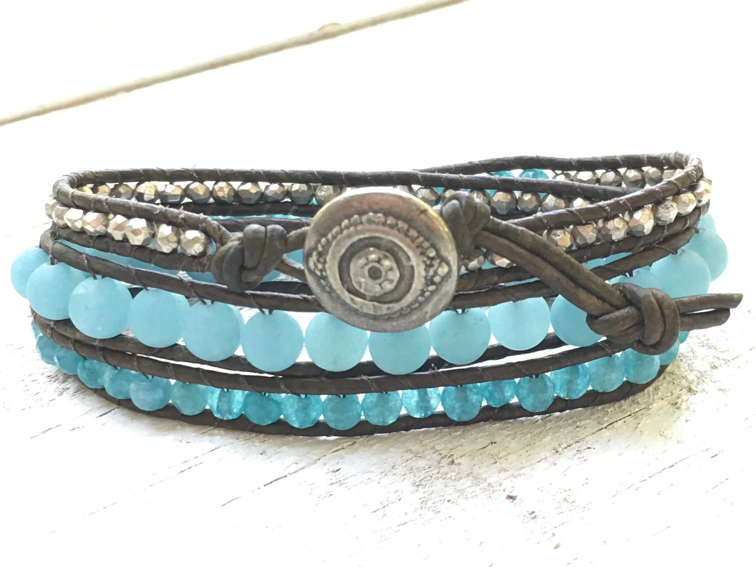 Blue Agate Triple Wrap Bracelet