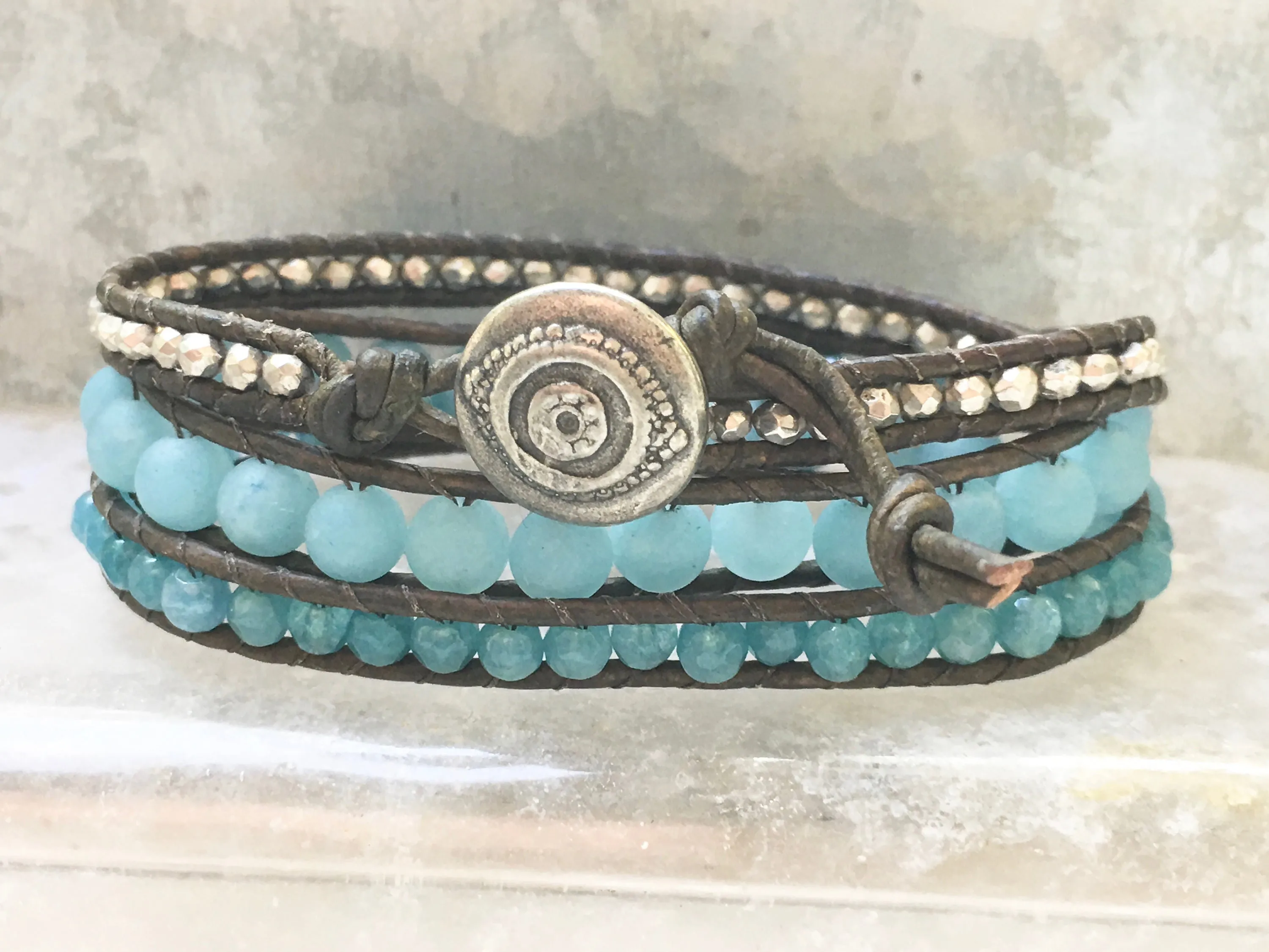 Blue Agate Triple Wrap Bracelet