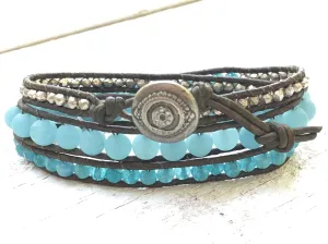 Blue Agate Triple Wrap Bracelet