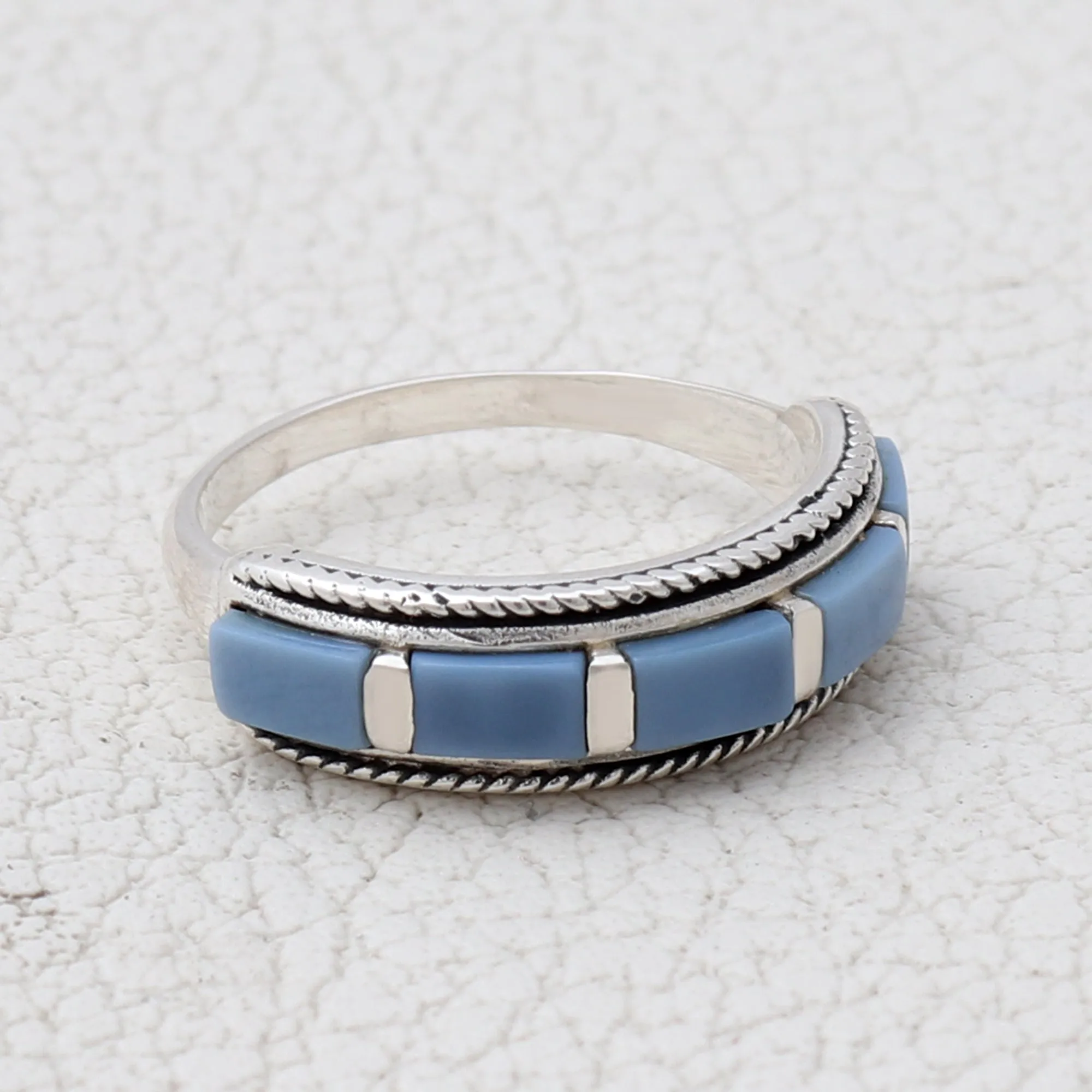 Blue Opal Silver Band Rings