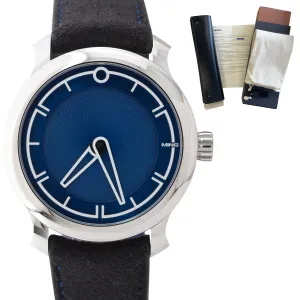BRAND NEW 2022 MING 17.09 Blue 38mm Stainless Steel Leather Watch BOX PAPERS