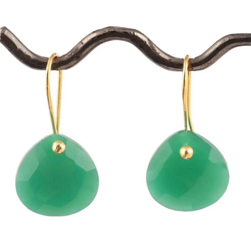 Briolette Green Onyx Gemstone Dangle Earrings 1”