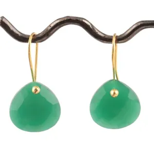 Briolette Green Onyx Gemstone Dangle Earrings 1”