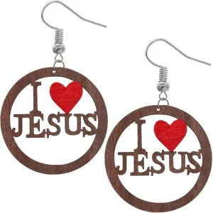 Brown I Love Jesus Wooden Earrings