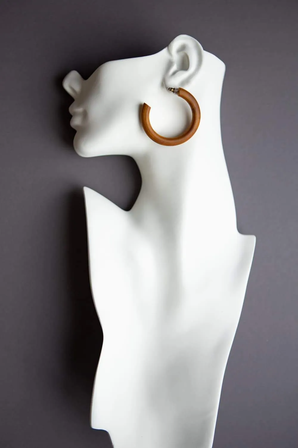 Brown Stained Wood Hoop Earrings