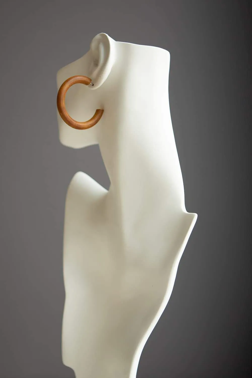 Brown Stained Wood Hoop Earrings