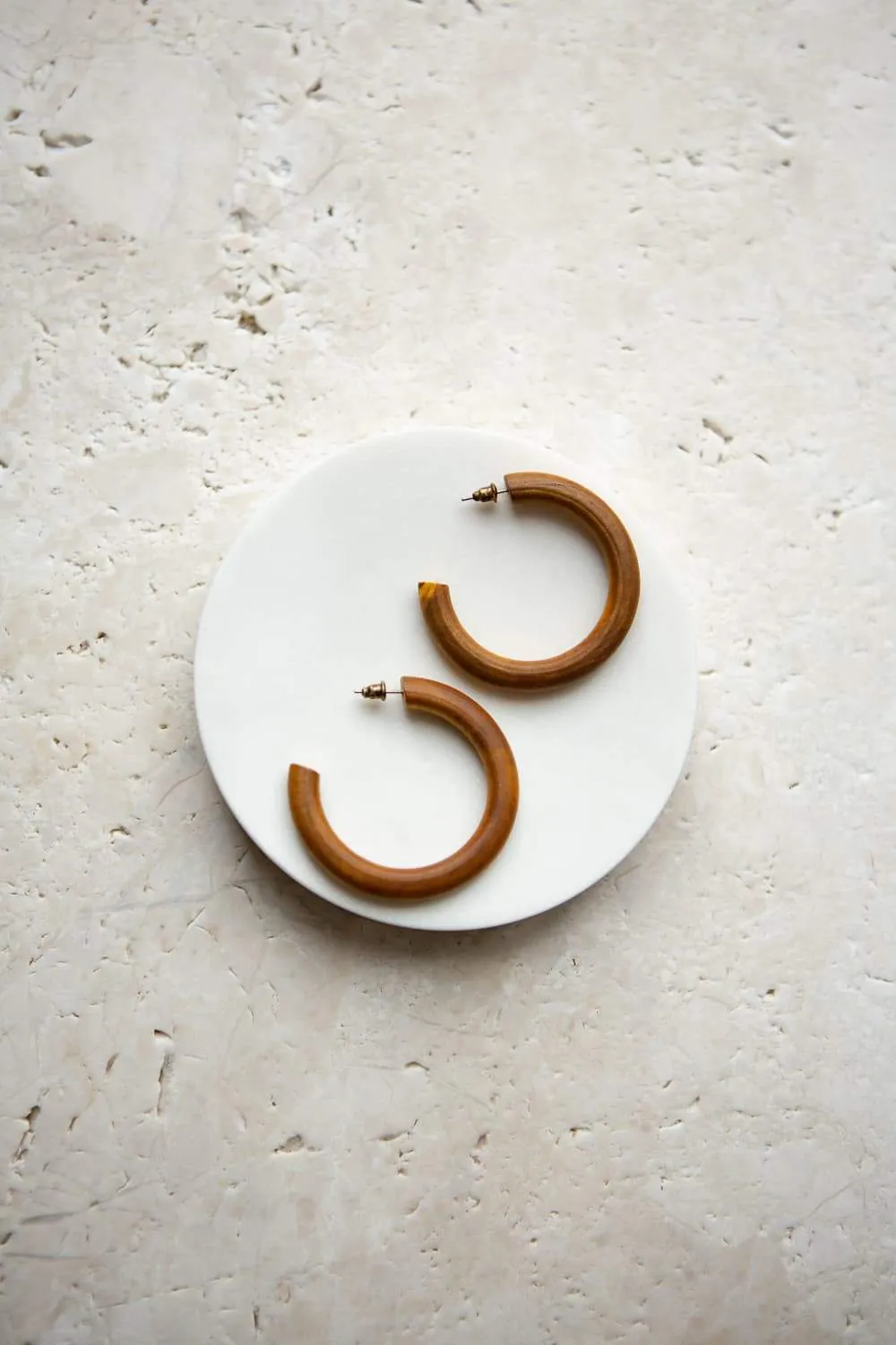 Brown Stained Wood Hoop Earrings