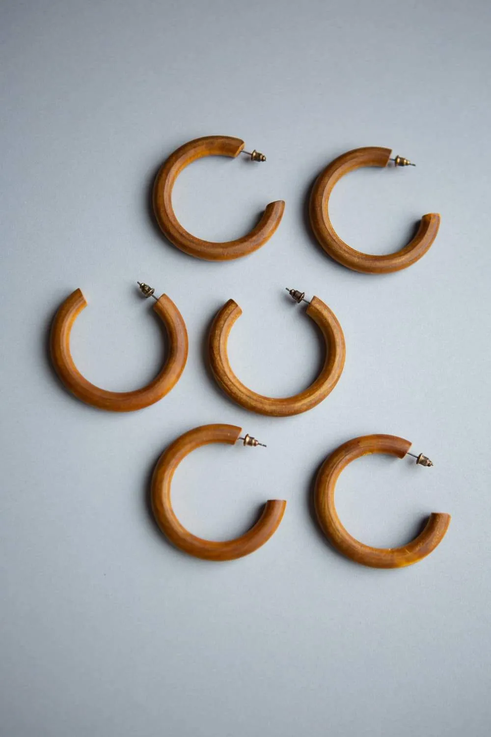 Brown Stained Wood Hoop Earrings