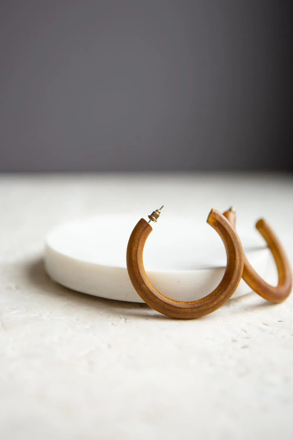 Brown Stained Wood Hoop Earrings