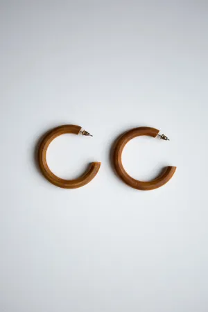 Brown Stained Wood Hoop Earrings