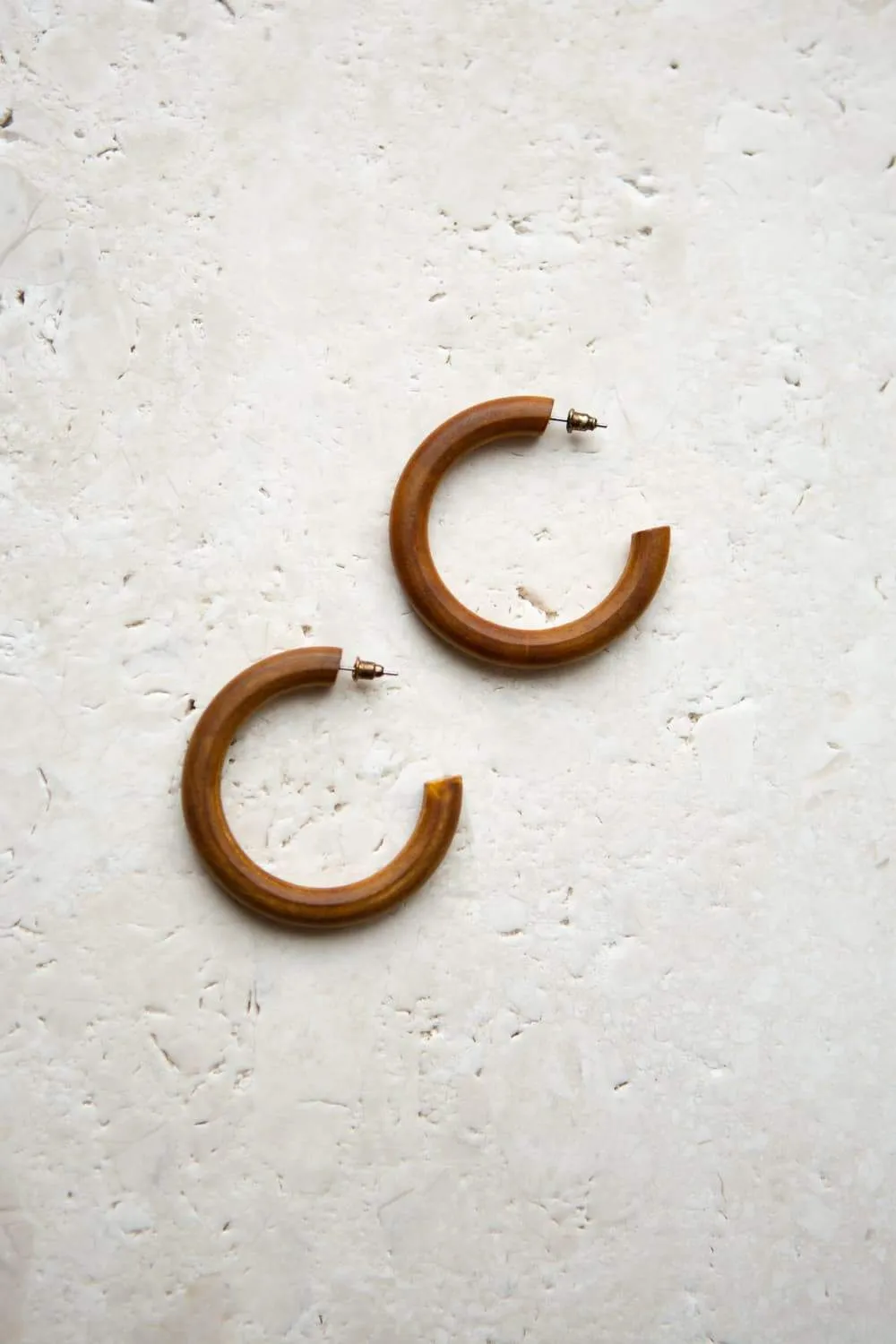 Brown Stained Wood Hoop Earrings