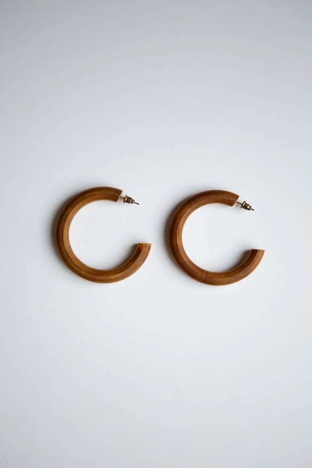 Brown Stained Wood Hoop Earrings