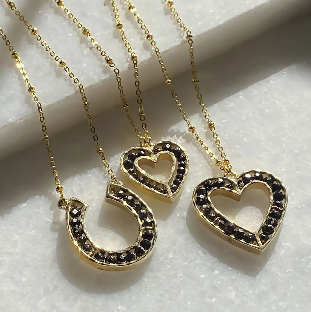 Capriole - Large Sentiment Heart Pyrite Stones Pendant and 14K Gold Vermeil Necklace