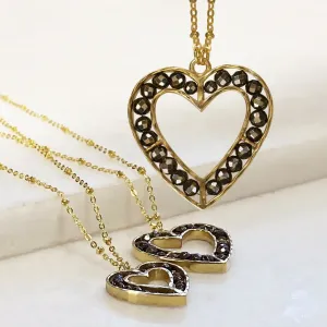 Capriole - Large Sentiment Heart Pyrite Stones Pendant and 14K Gold Vermeil Necklace