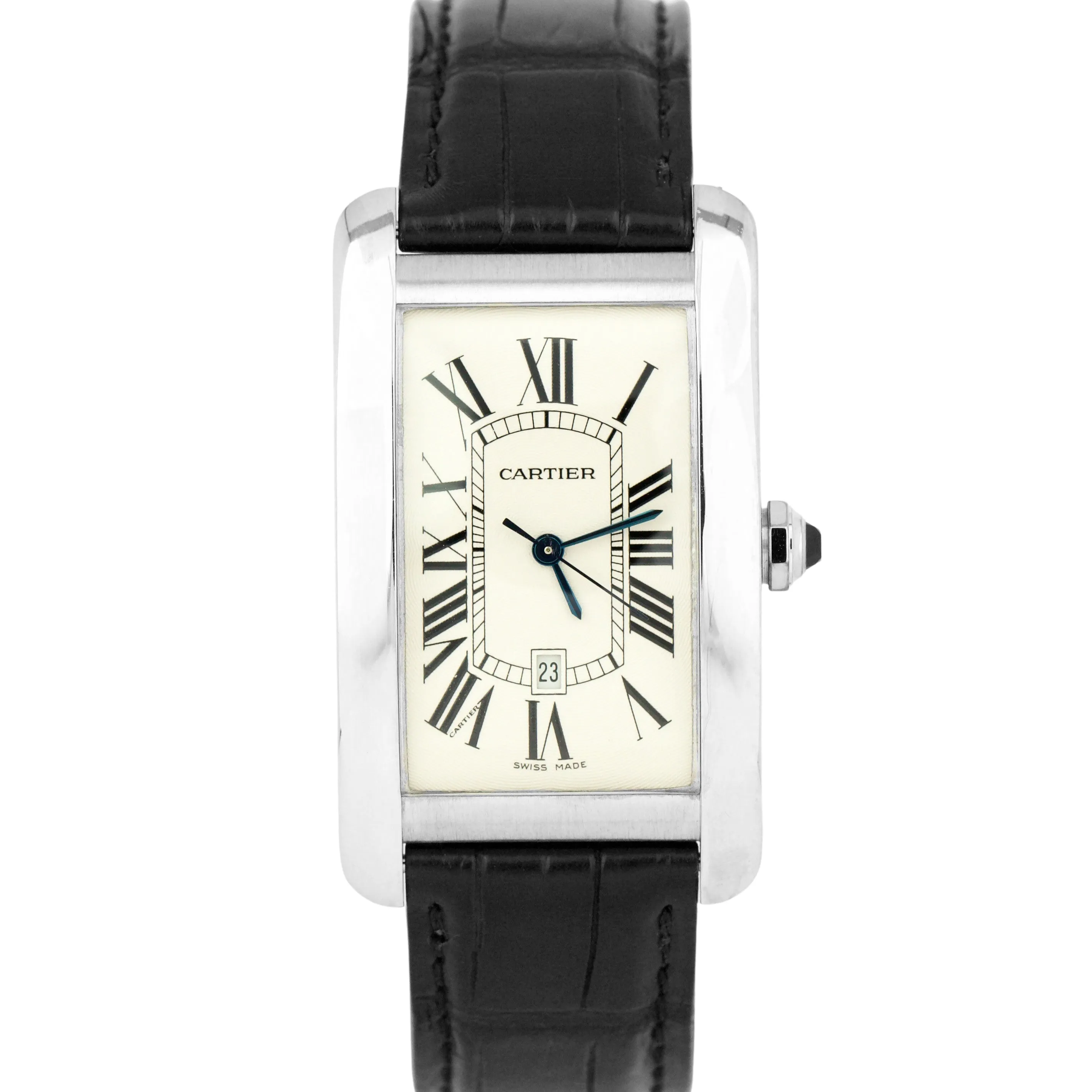 Cartier Tank Americaine 18k White Gold 26X45mm White Dial Leather 1741 Watch