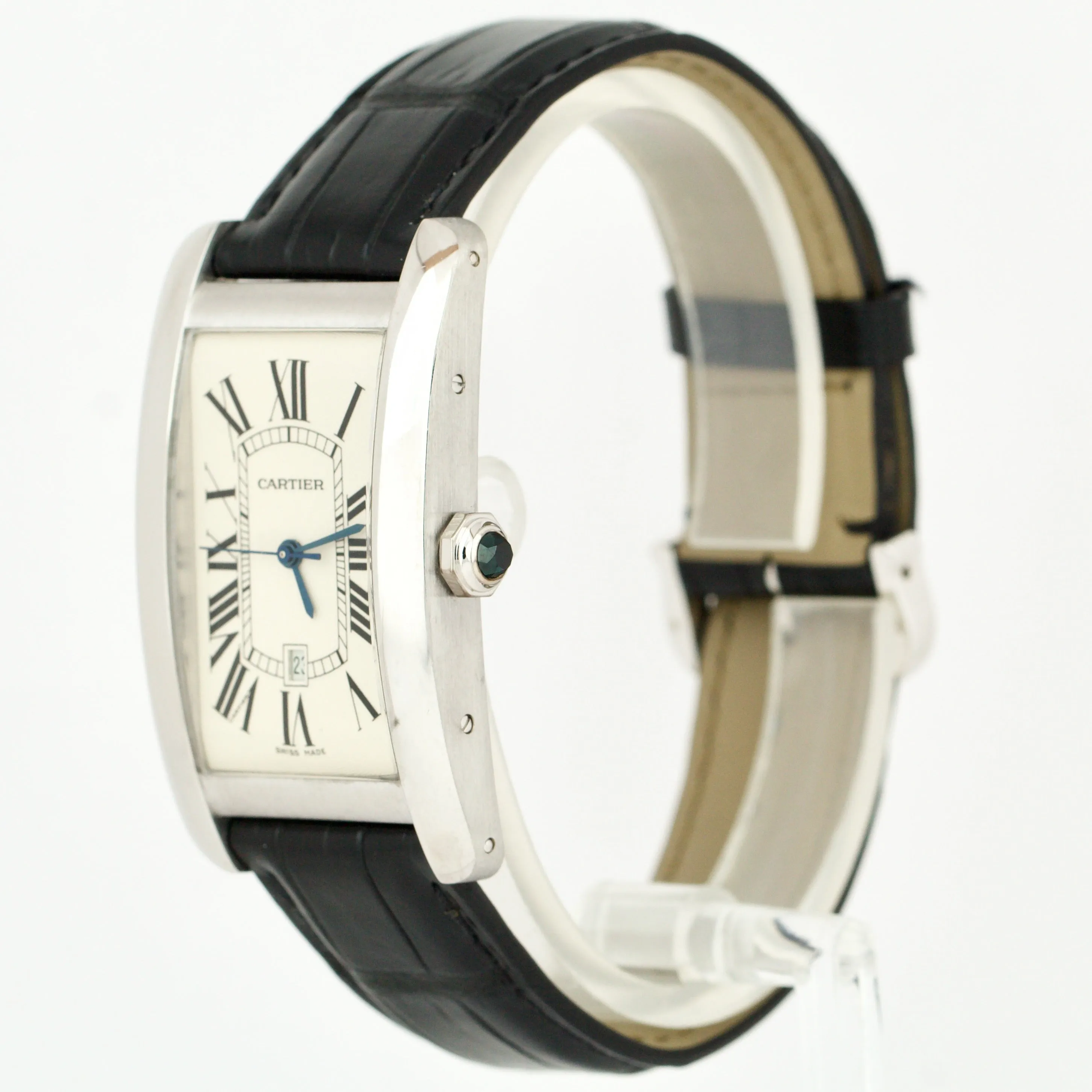 Cartier Tank Americaine 18k White Gold 26X45mm White Dial Leather 1741 Watch
