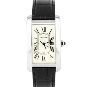 Cartier Tank Americaine 18k White Gold 26X45mm White Dial Leather 1741 Watch