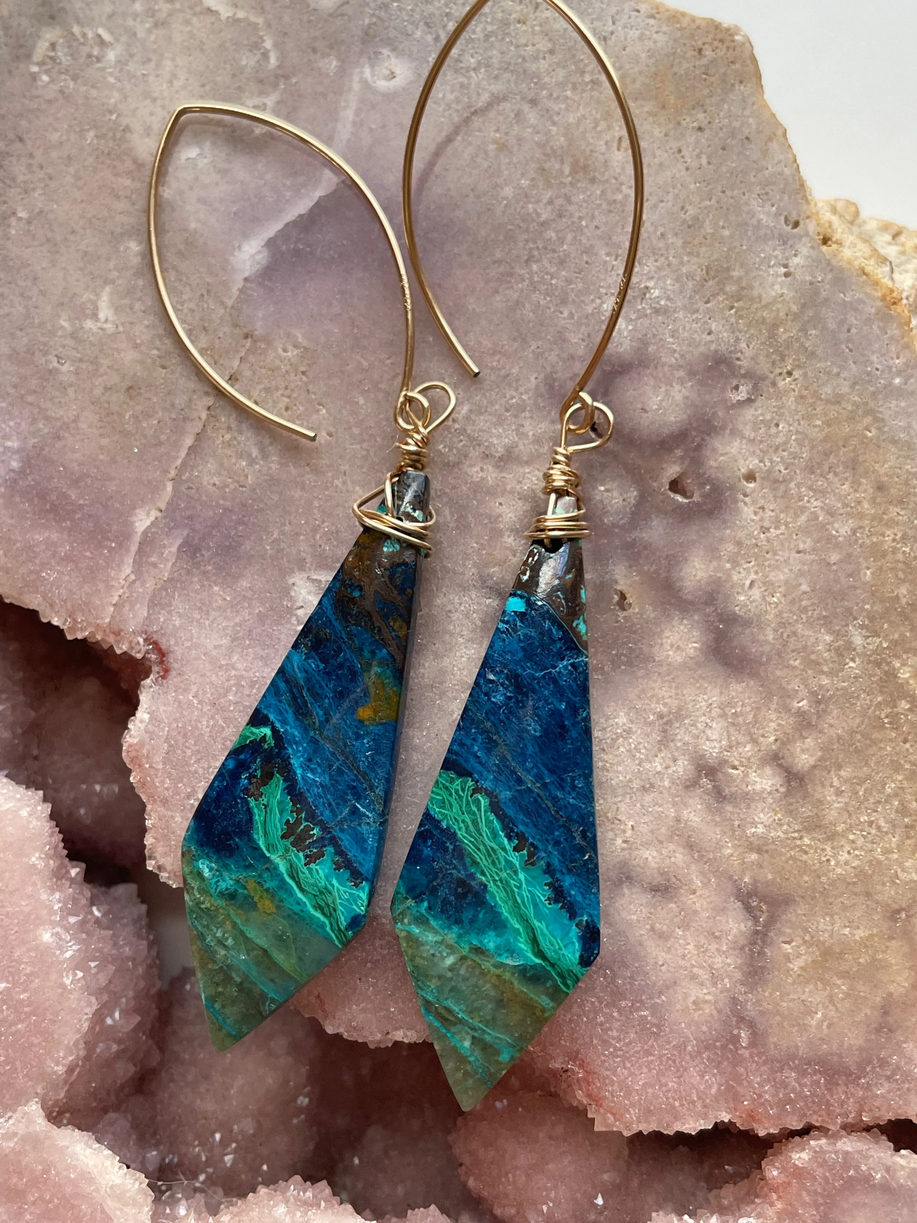 Chrysocolla Gold Filled Statement Crystal Gemstone Earrings