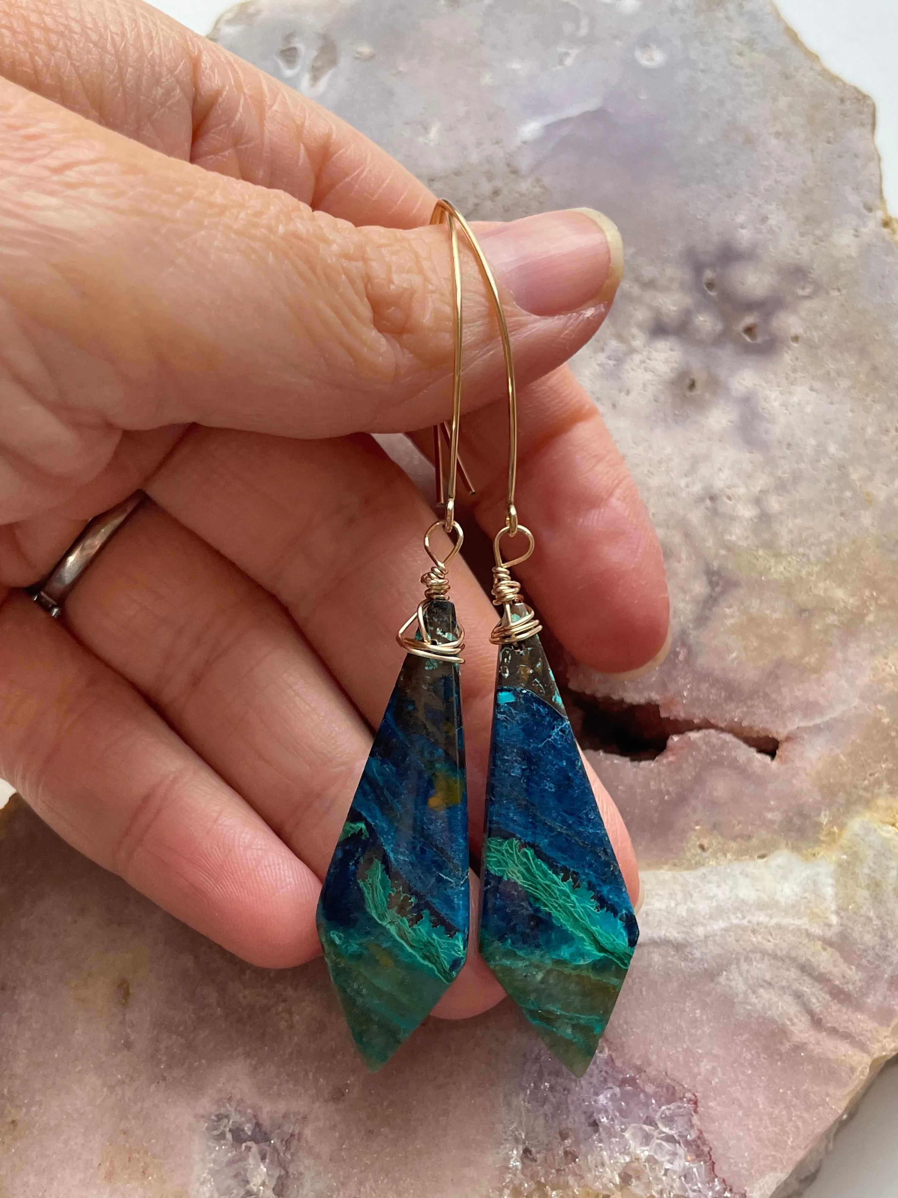 Chrysocolla Gold Filled Statement Crystal Gemstone Earrings