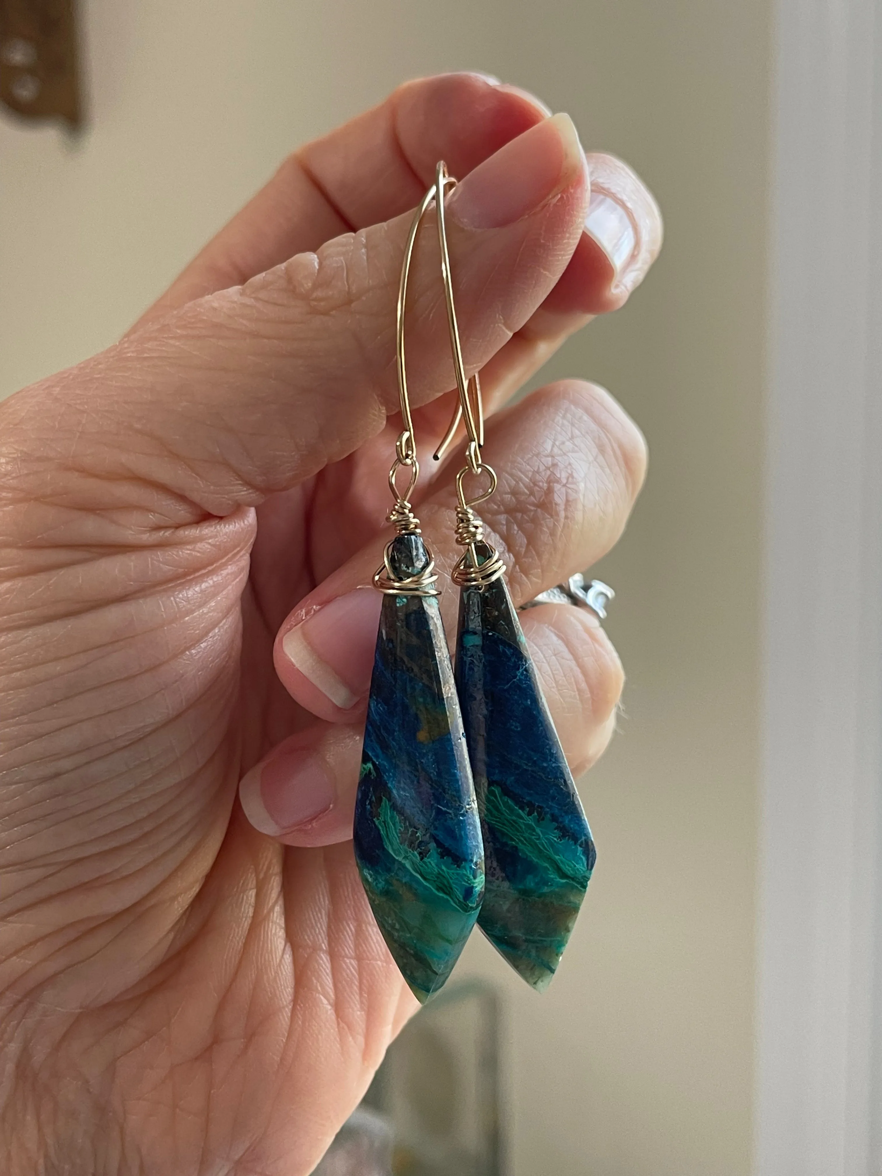 Chrysocolla Gold Filled Statement Crystal Gemstone Earrings