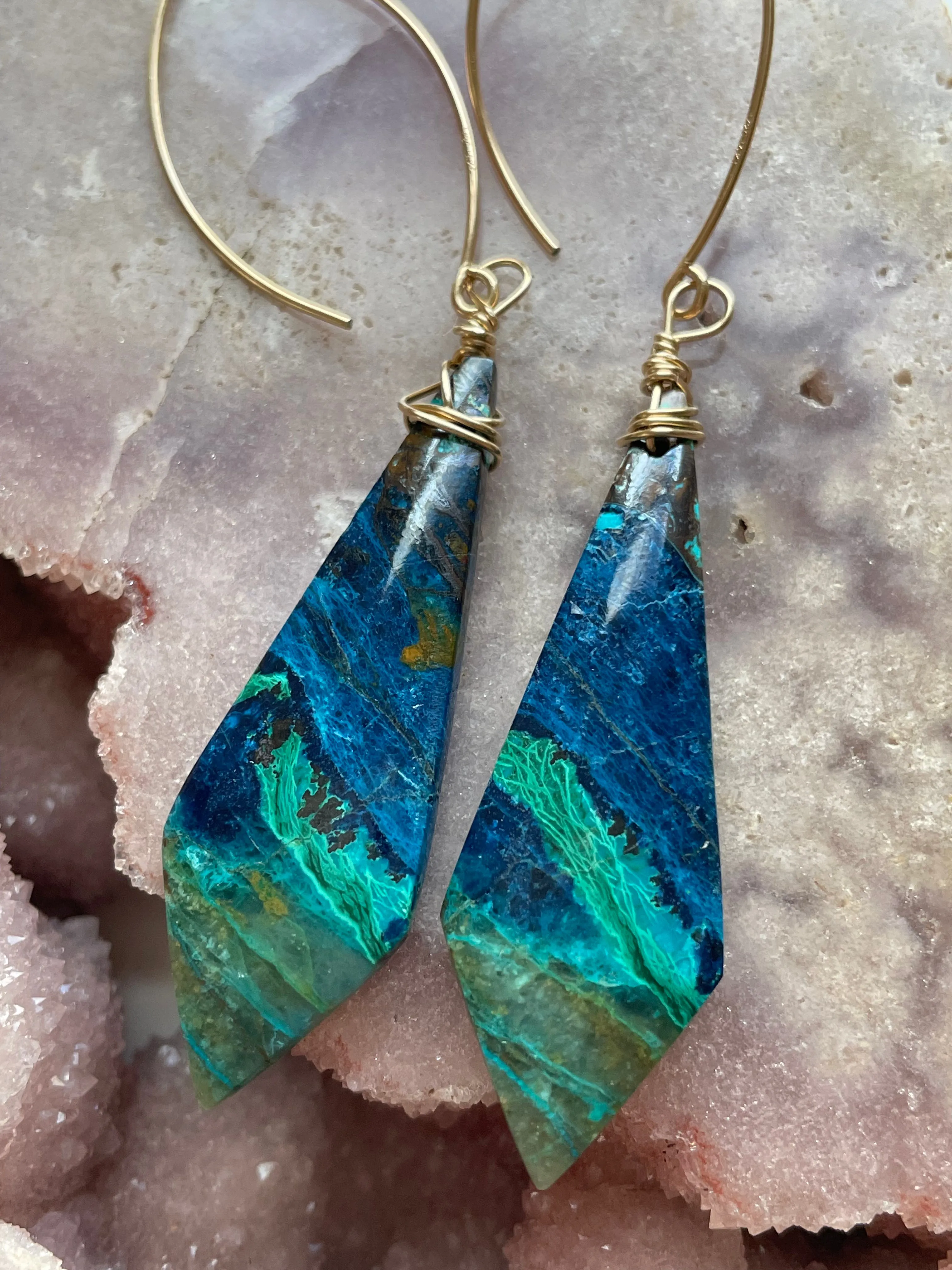 Chrysocolla Gold Filled Statement Crystal Gemstone Earrings