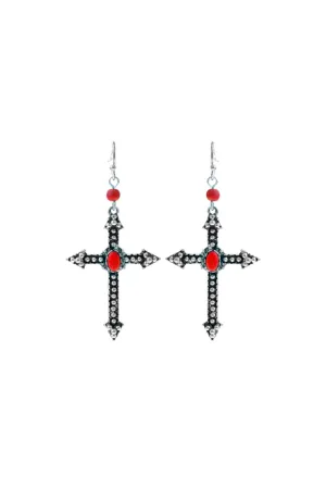 CROSS STONE FISH HOOK EARRINGS