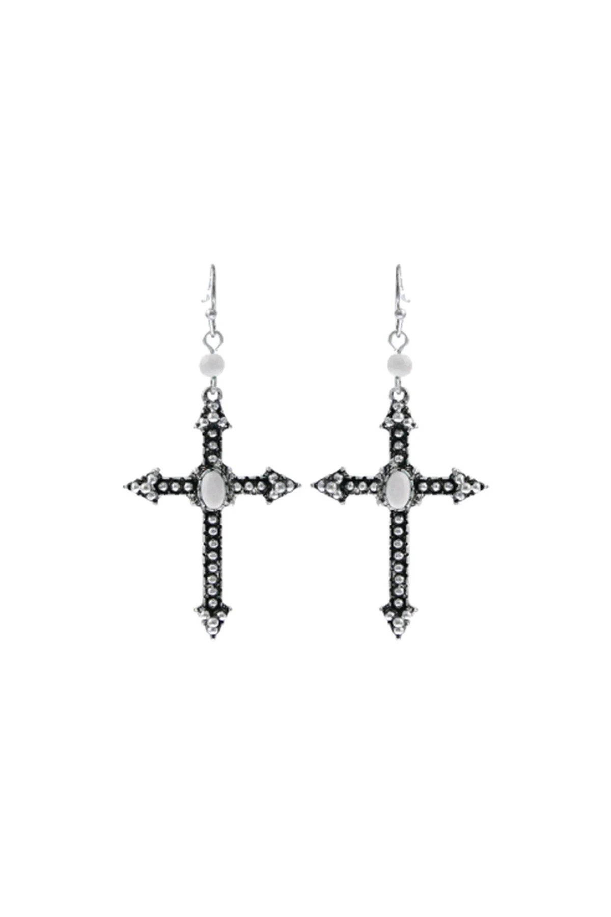 CROSS STONE FISH HOOK EARRINGS