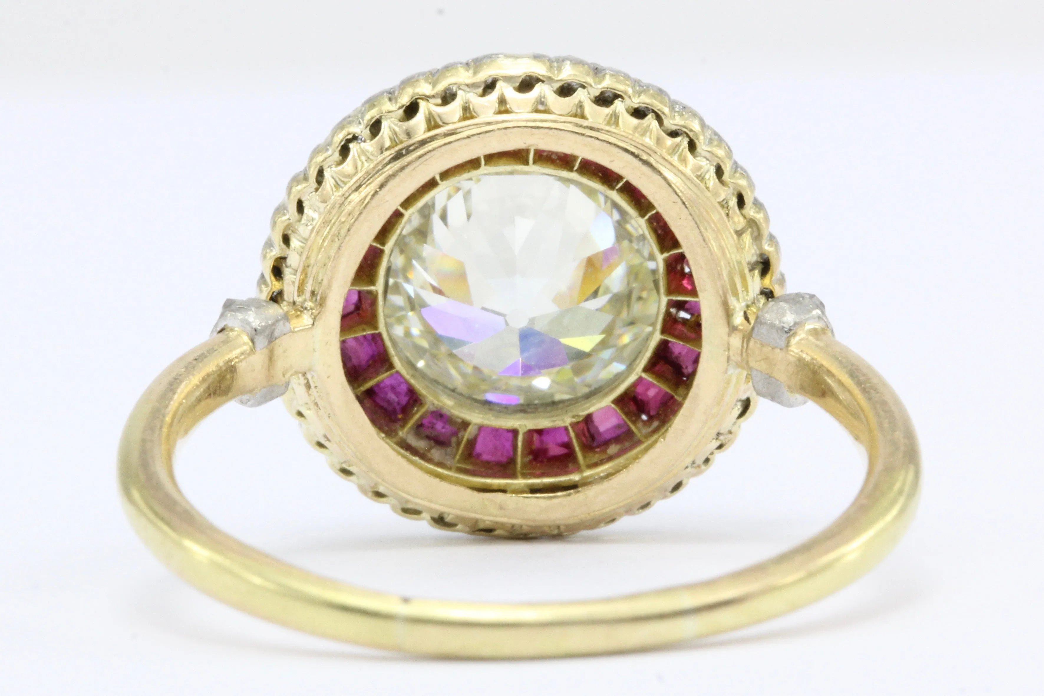 Edwardian 18K Gold Platinum Top Ruby & Old European Cut Diamond Ring