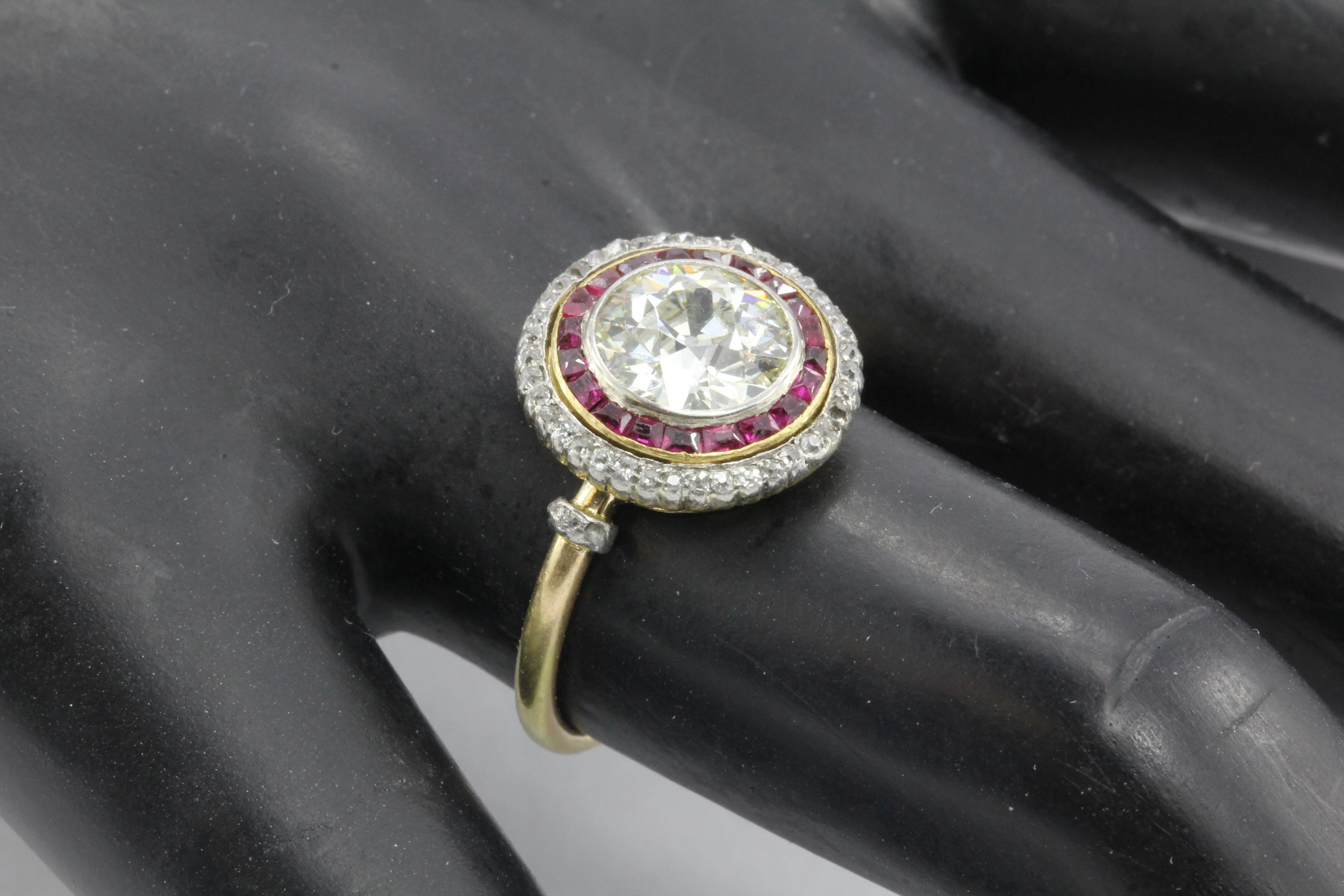 Edwardian 18K Gold Platinum Top Ruby & Old European Cut Diamond Ring