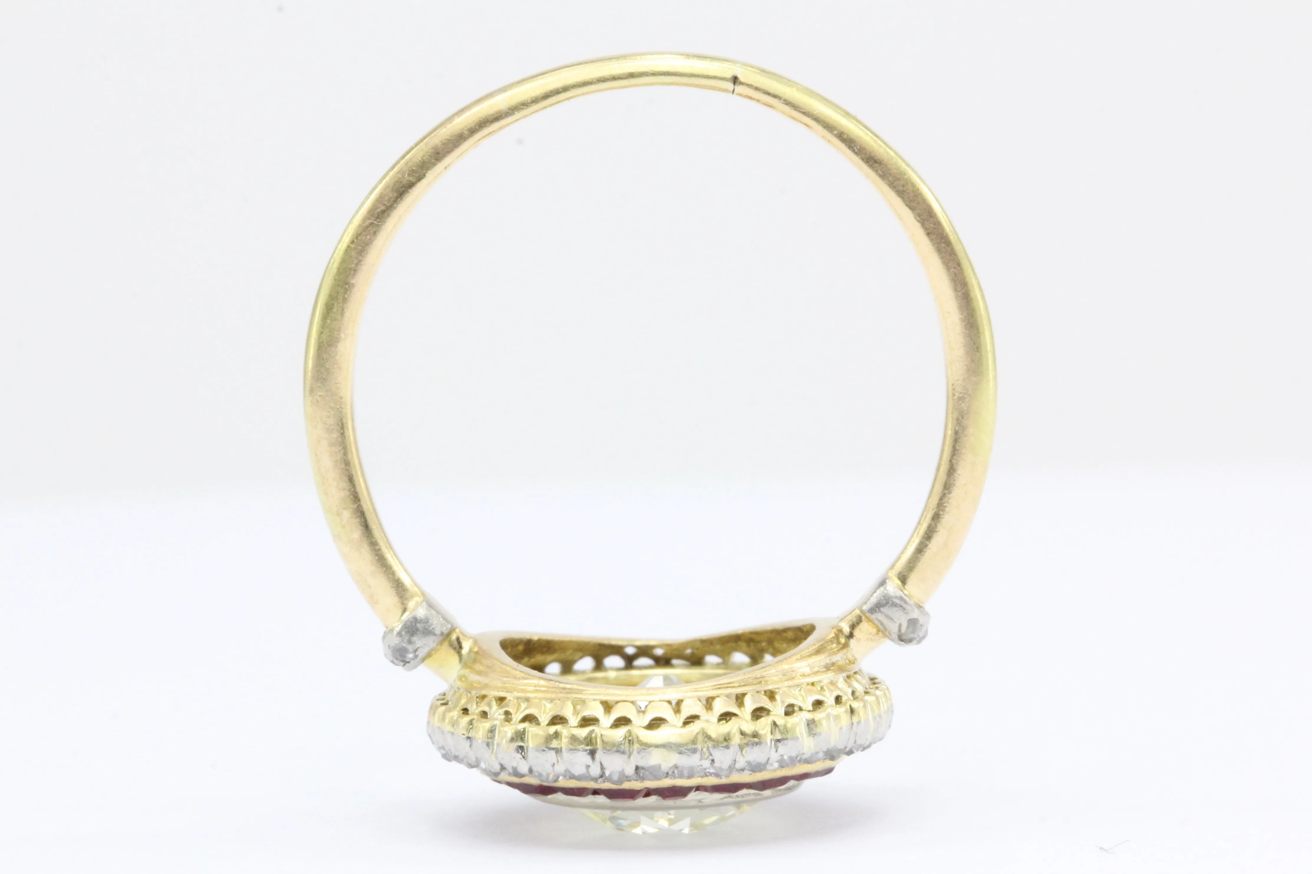 Edwardian 18K Gold Platinum Top Ruby & Old European Cut Diamond Ring