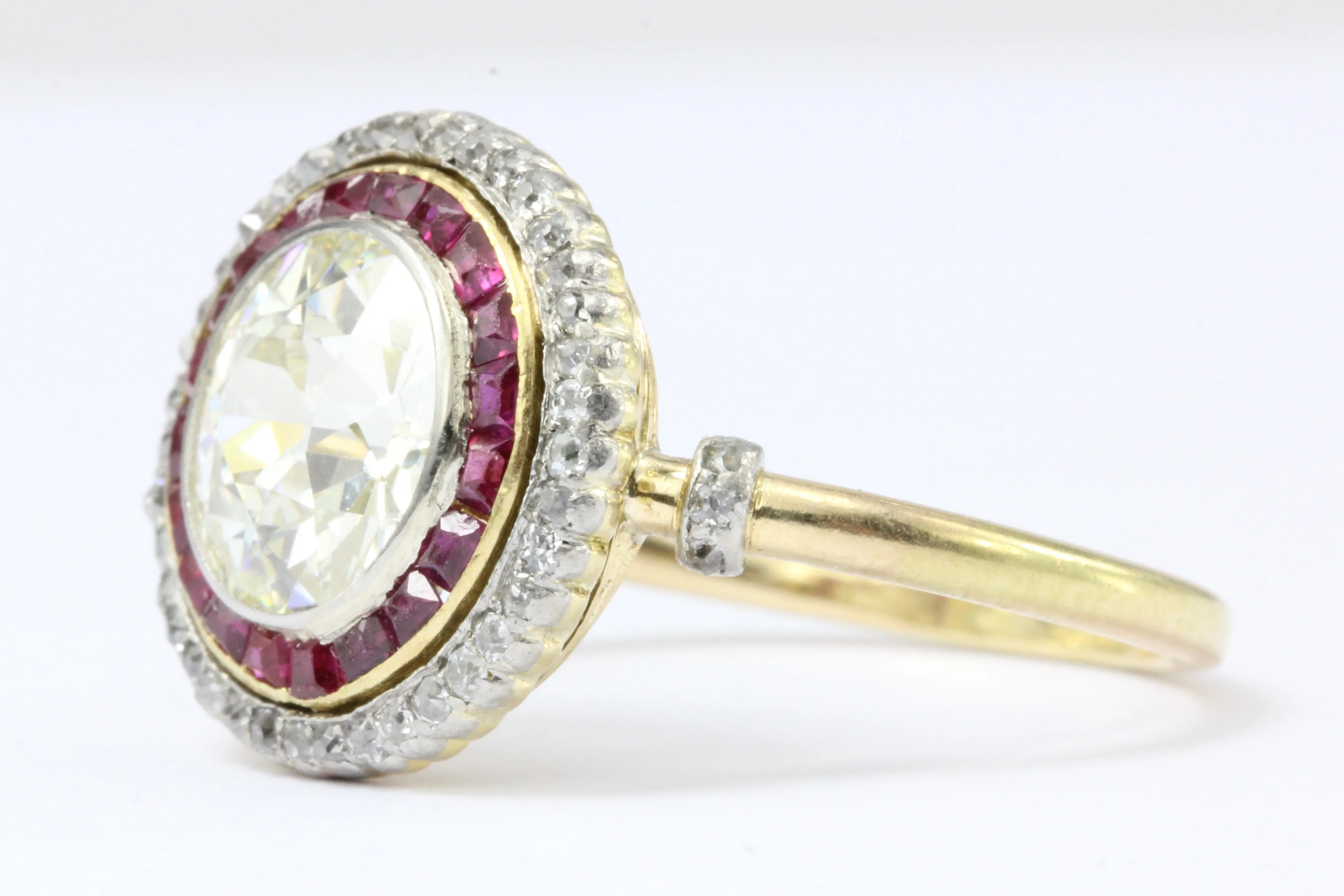 Edwardian 18K Gold Platinum Top Ruby & Old European Cut Diamond Ring