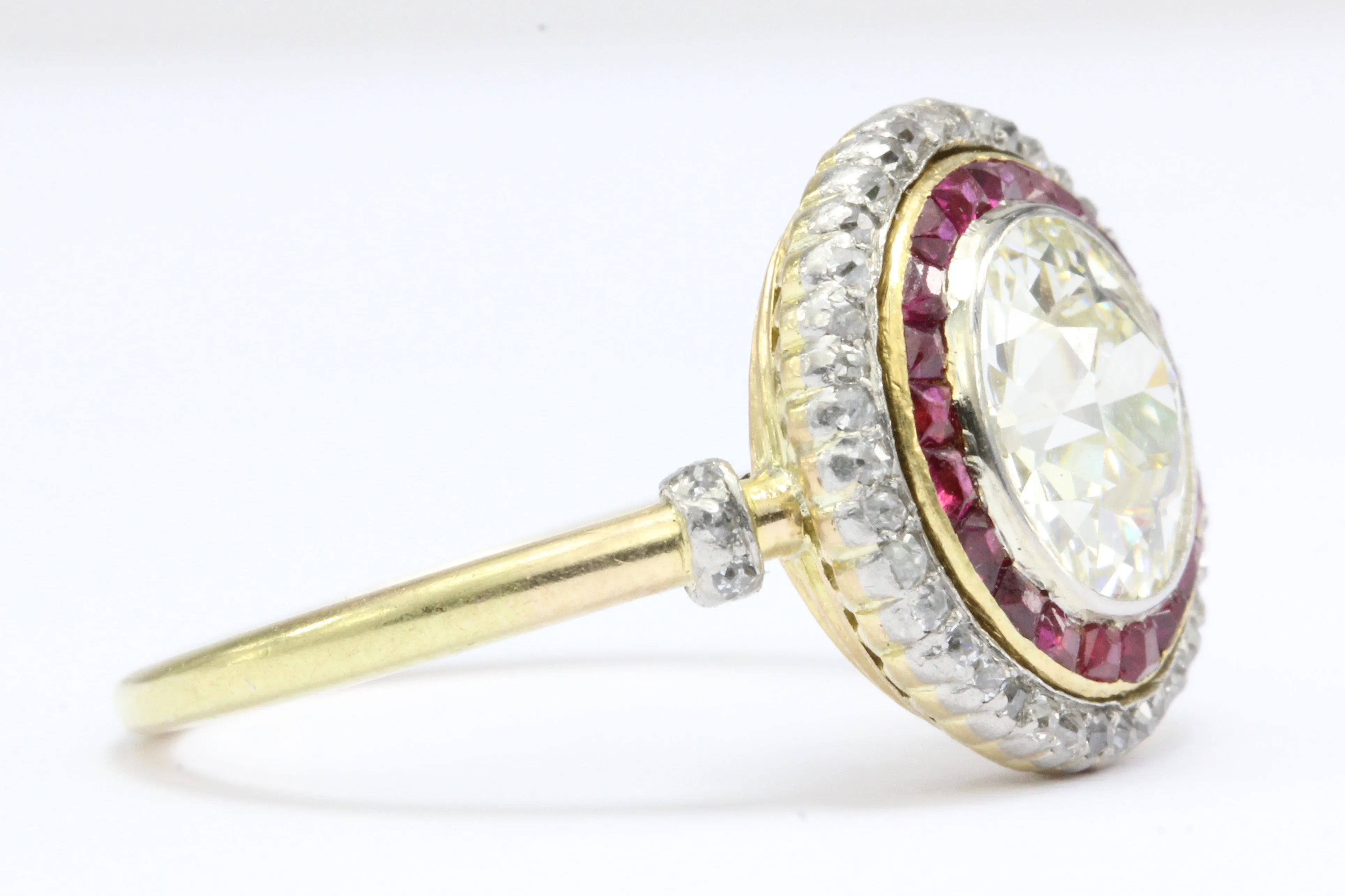 Edwardian 18K Gold Platinum Top Ruby & Old European Cut Diamond Ring