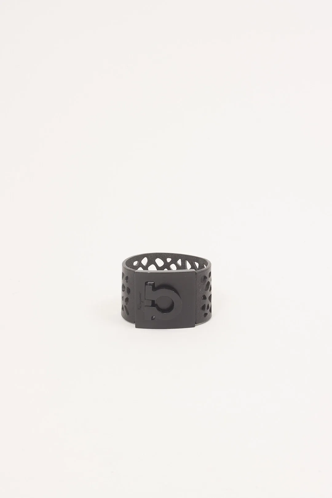 Ferragamo All Black Leather Cuff Bracelet