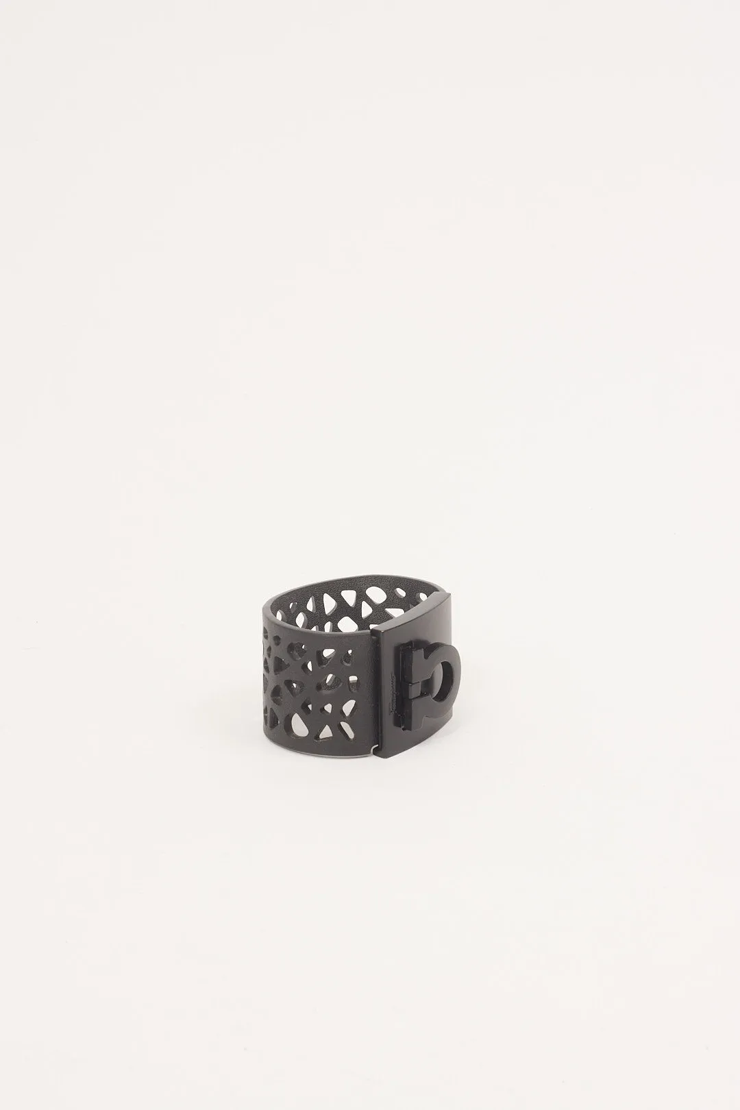 Ferragamo All Black Leather Cuff Bracelet